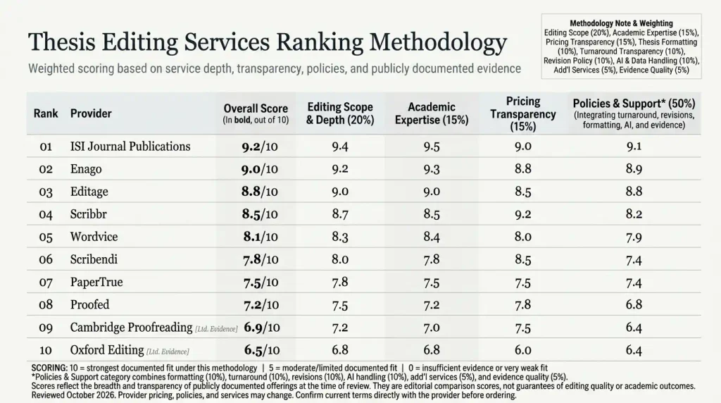 thesis editing services ranking methodology